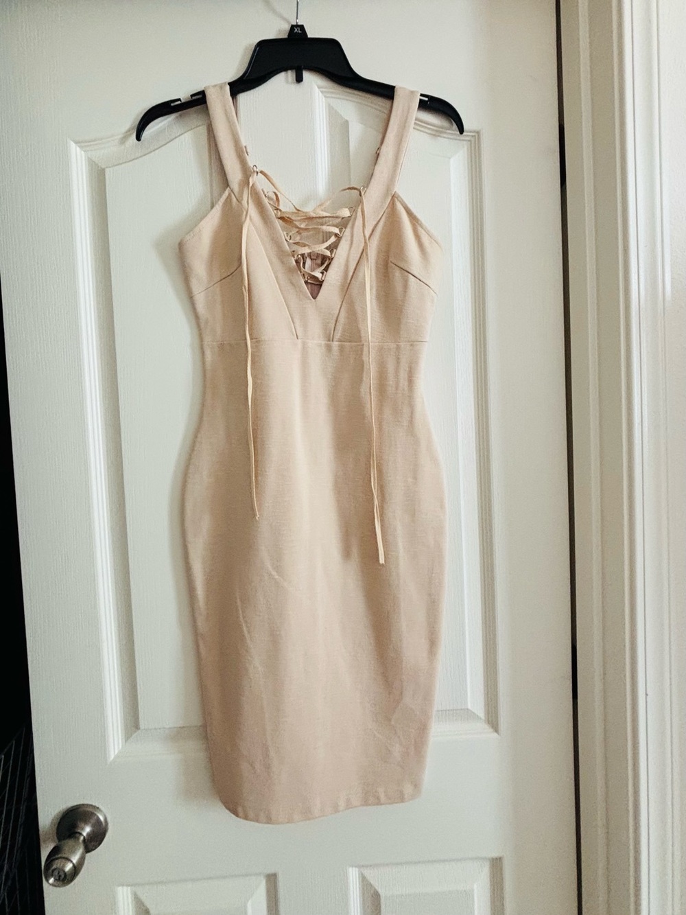 Forever 21 Nude Lace-Up V-Neck Midi Dress